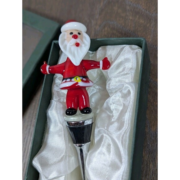 LS Arts Hand Blown Glass Wine Bottle Stopper Santa Claus Murano Style Christmas - Picture 3 of 8